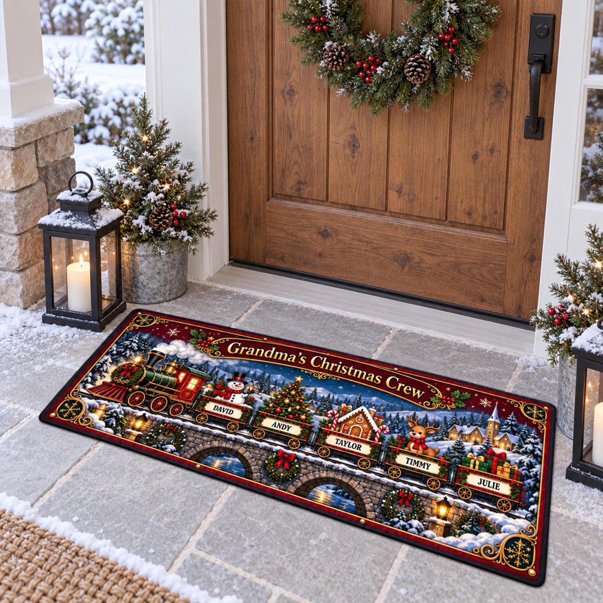 Personalized Grandma's Christmas Crew Runner Rug, Custom Grandkid's Name Train Doormat, Holiday Hallway Carpet, Christmas Home Decor 5b08c6ab-9686-47df-a740-93927ff2c984-3.jpg