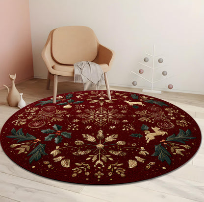 Red Christmas Round Rug, Elegant Holiday Carpet with Gold Snowflake and Reindeer Design for Living Room or Entryway 5bcf2b7d-cdbe-459a-88e8-270c84f35f0f-4.jpg