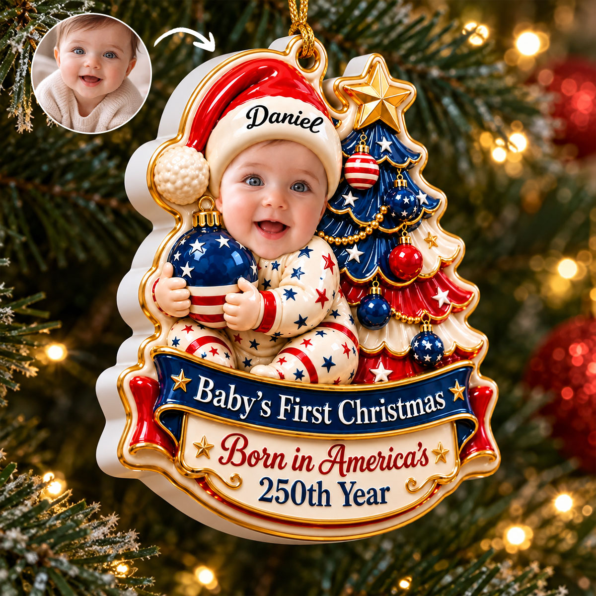 Personalized Baby's 1st Christmas Ornament, Patriotic Parent Gift, Newborn Photo Keepsake 5bfa7b2d-20c9-4979-867f-e815c045fa58-1.jpg