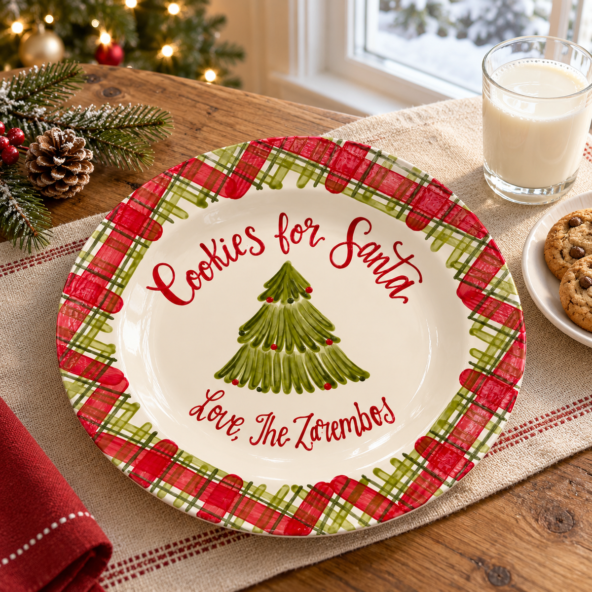 Personalized Cookies for Santa Ceramic Plate, Custom Family Name Christmas Tree Plate, Red & Green Plaid Christmas Eve Decor, Family Christmas Gift 5c38d5f2-9011-4947-87e7-a5649244ffd7-banner-1.png