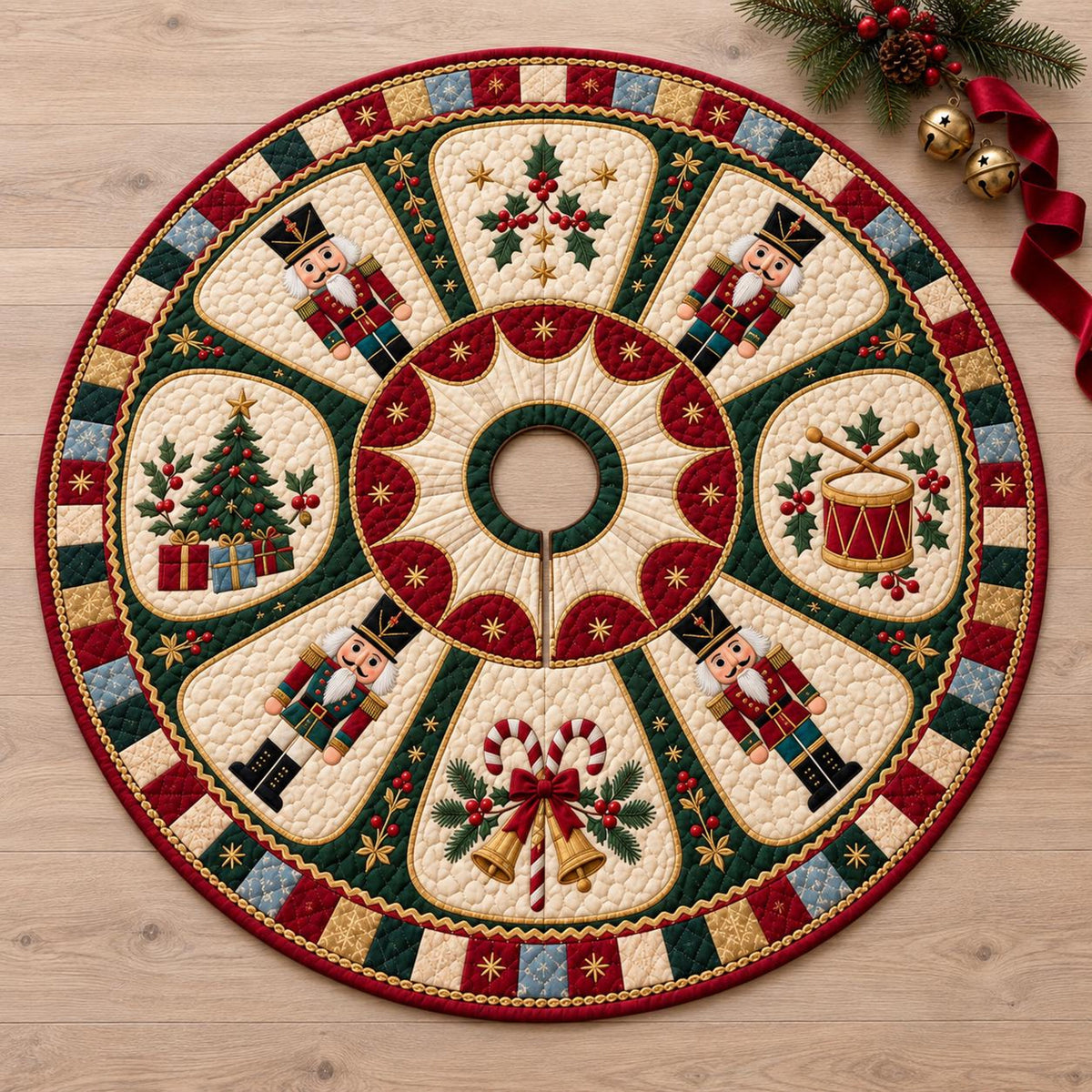 Vintage Nutcracker Quilted Christmas Tree Skirt, Round Holiday Mat 5c5de7e5-3d3c-4337-8007-c662c72b2f17-3.jpg