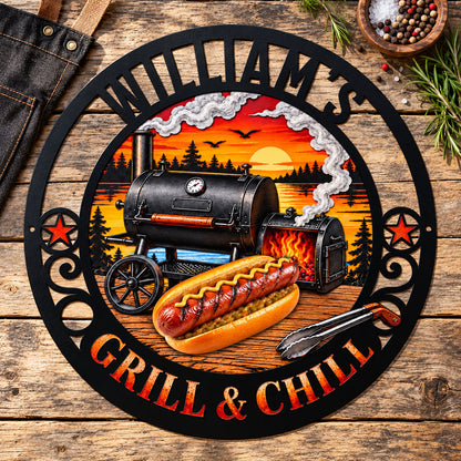 Grill And Chill Shaped Metal Sign - Personalized Birthday Gifts For Husband, Son, Grandson, Brother, Grandpa, Dad, Yourself - Garage Mode On 5cedf7c2-8219-4715-abee-f79bbffb34c5-2.jpg
