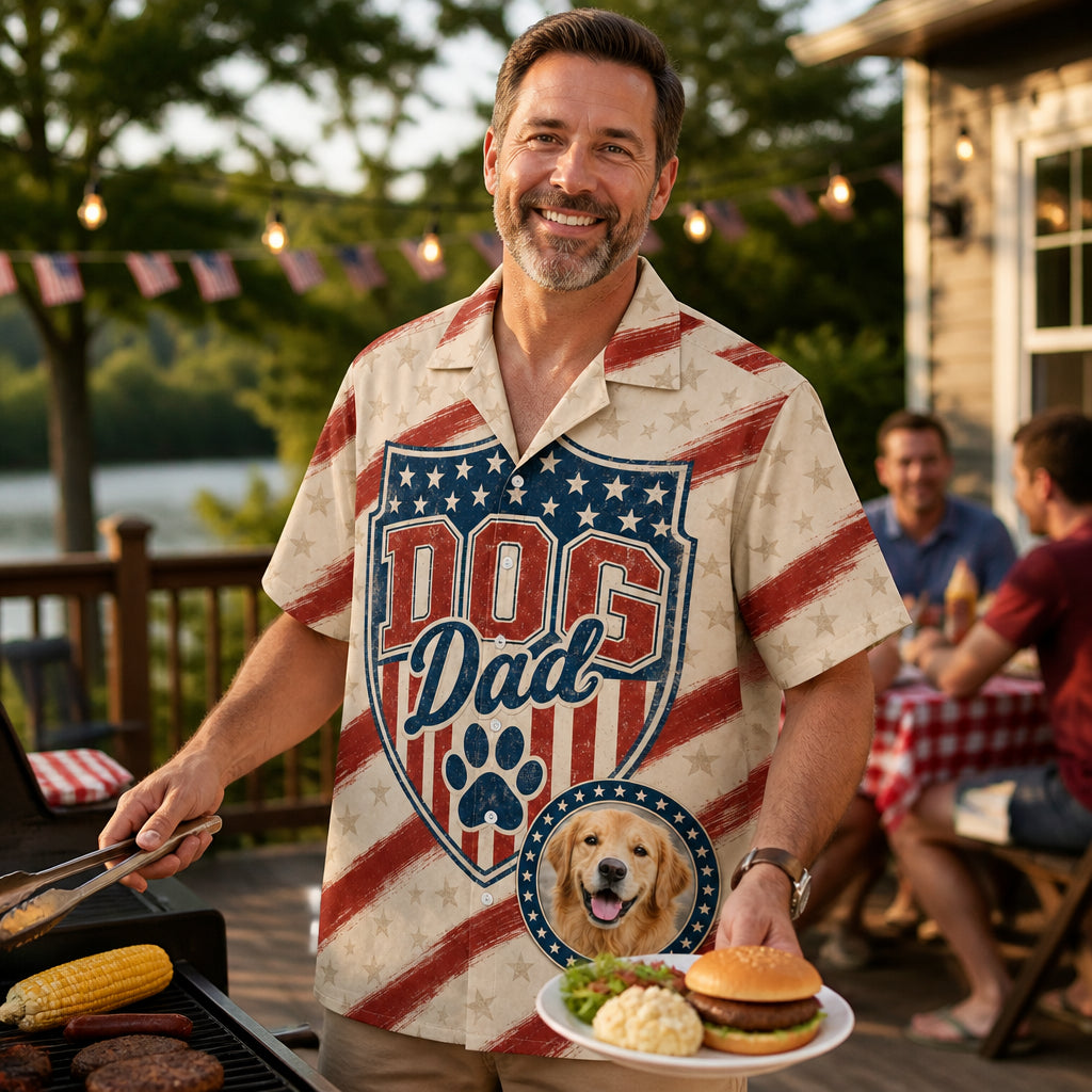 Patriotic Dog Dad Hawaiian Shirt – Custom Pet Photo - Lifestyle 2