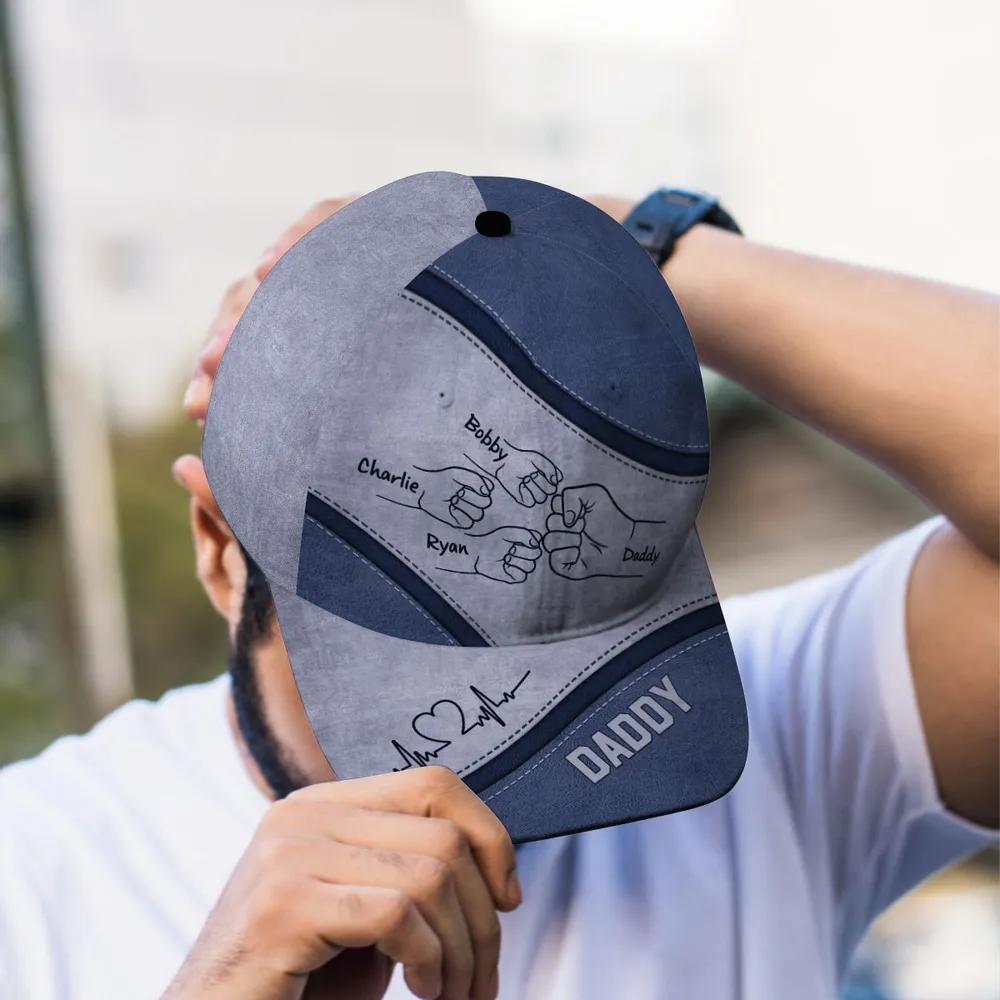 Fist Bump Daddy And Kids - Personalized Classic Cap - Gift For Father, Father's Day 6-1.png