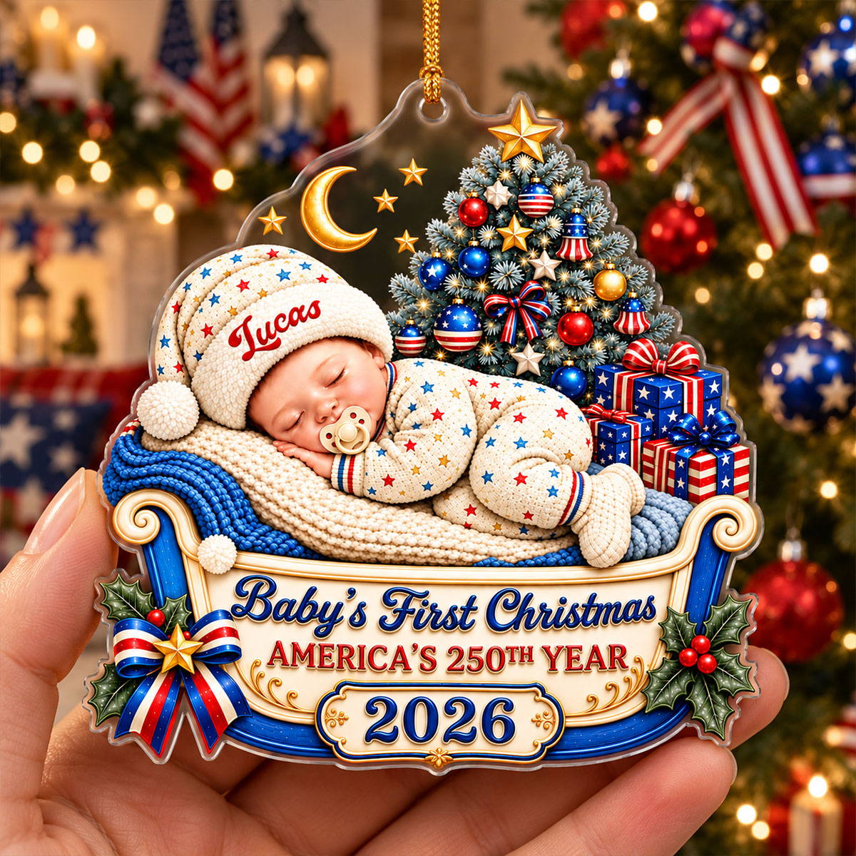 Christmas Dream Baby First Christmas 250th Ornament - Personalized Acrylic Ornament 613a2694-9b09-40a5-9632-b9ff5c6317e1-2.jpg