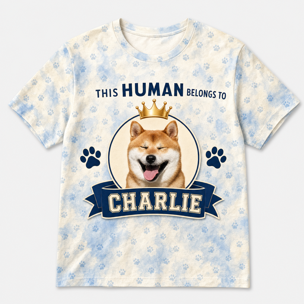 This Human Belongs To — Custom Pet Photo AOP Tee - Hero