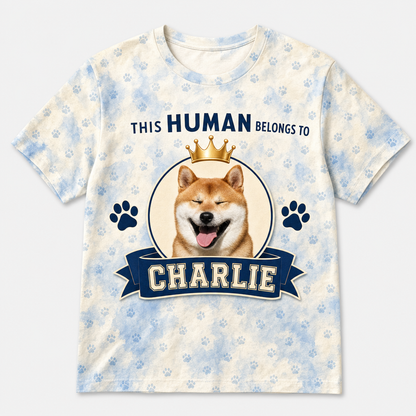 This Human Belongs To — Custom Pet Photo AOP Tee - Hero