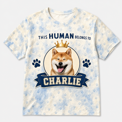 This Human Belongs To — Custom Pet Photo AOP Tee - Hero