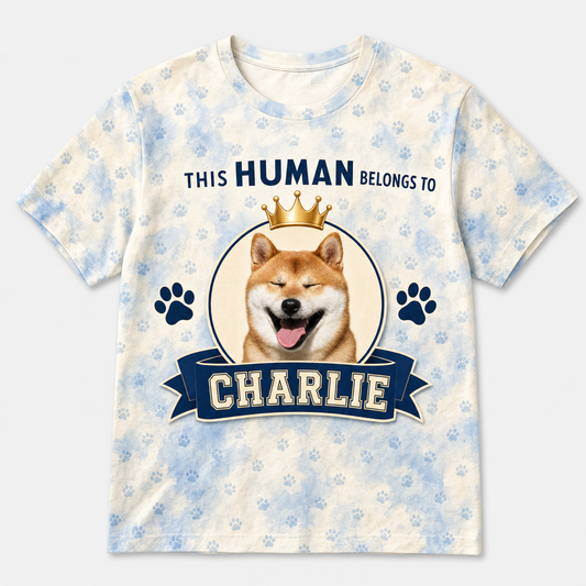 This Human Belongs To — Custom Pet Photo AOP Tee - Hero