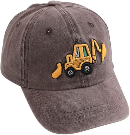 Cute Embroidery Excavator Kids Baseball Cap Adjustable Cotton Washed Vintage Cowboy Hat for Boys Girls