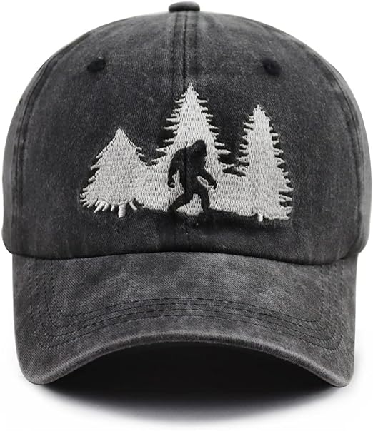 Bigfoot Hats for Men Women, Funny Adjustable Cotton Embroidered Sasquatch Baseball Cap