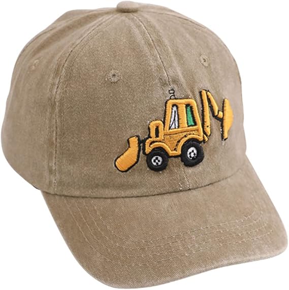 Cute Embroidery Excavator Kids Baseball Cap Adjustable Cotton Washed Vintage Cowboy Hat for Boys Girls