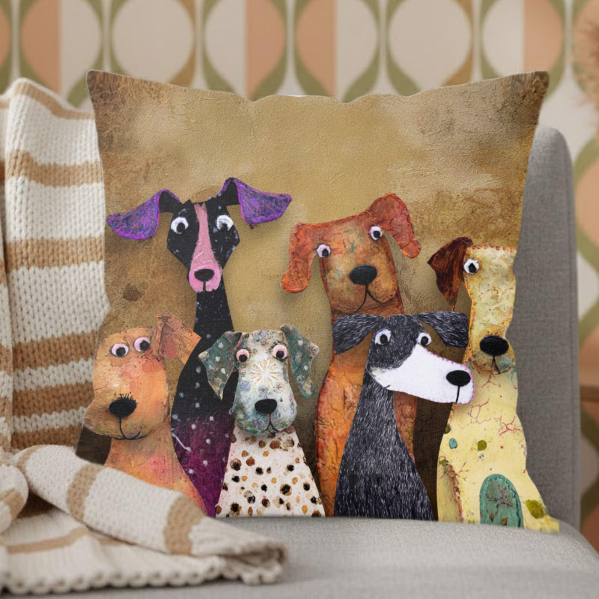 Whimsical Dog Friends Throw Pillow, Colorful Mixed Breed Dog Art Cushion, Playful Pet Lover Home Decor 61bd399e-fb9e-4a55-a465-7ac68e1cdd89-vb2_converted.png