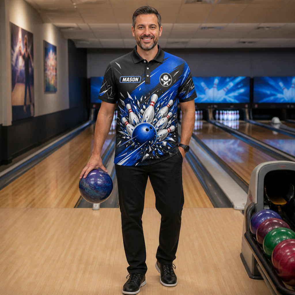 Personalized NAME Smash Bowling Polo Shirt – Custom Name, All-Over Print