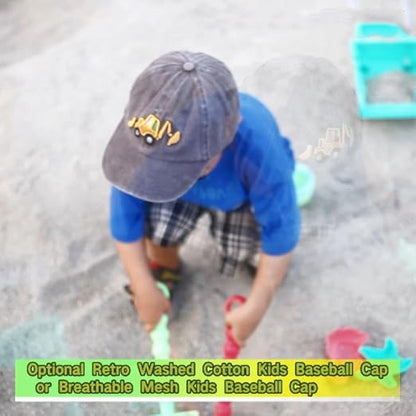 Cute Embroidery Excavator Kids Baseball Cap Adjustable Cotton Washed Vintage Cowboy Hat for Boys Girls