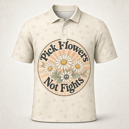 Pick Flowers Not Fights Retro Daisy Polo - Polo shirt - All over printed 62067a5a-d859-4d27-981a-80282c7ffc84.png