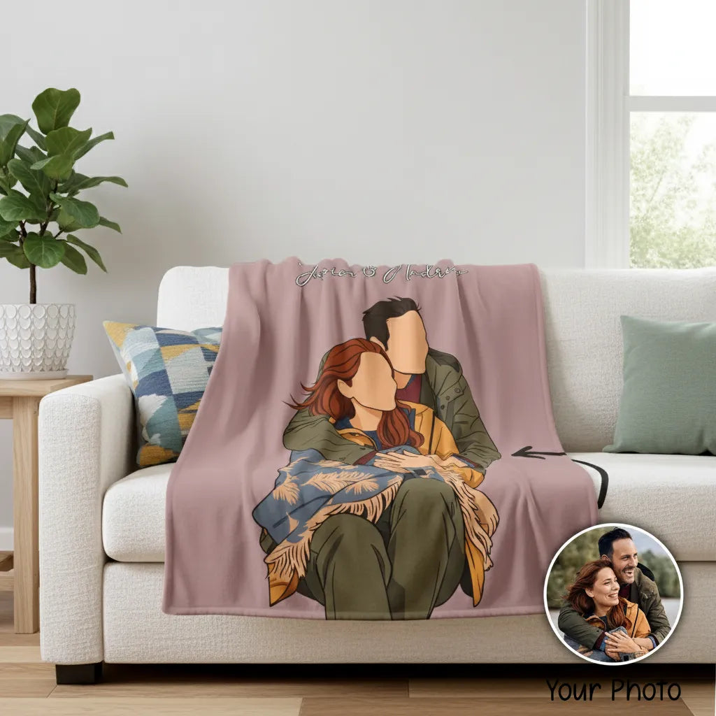 Minimalist Couple Line Art - Blanket For Couple