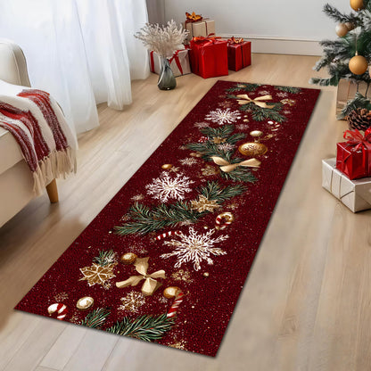 Luxury Red Christmas Runner Rug, Festive Holiday Carpet with Gold Snowflakes, Pine Branches, and Ornaments for Hallway, Entryway Décor 62449778-a6fa-41aa-a063-4b2917f3ca5f-1.jpg