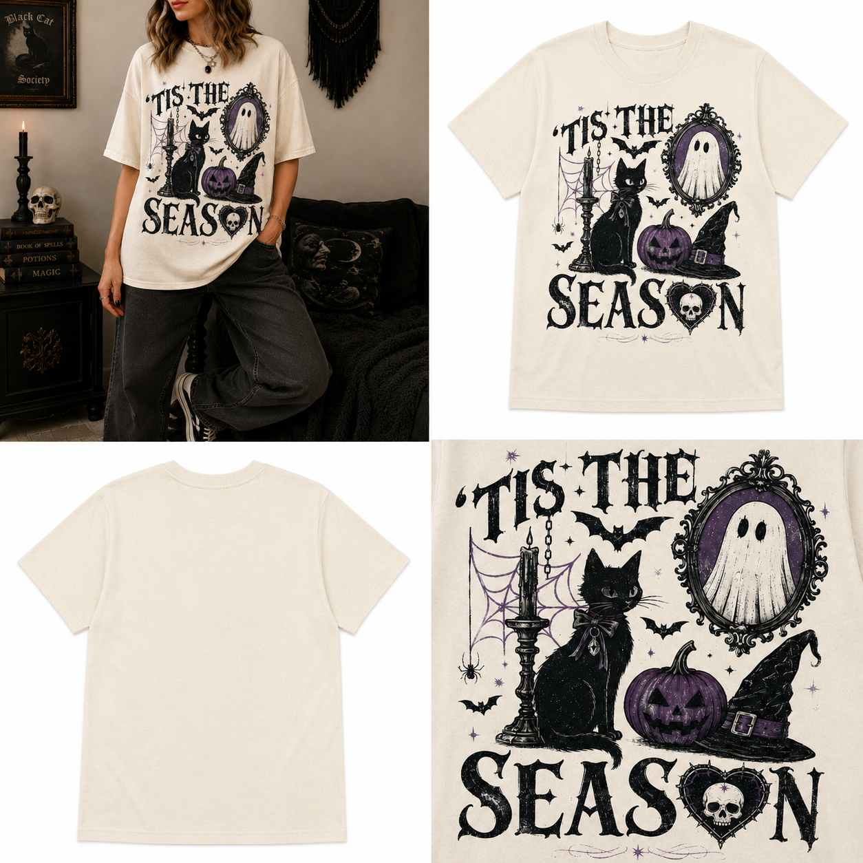 Tis the Spooky Season Halloween T-Shirt – Gothic Black Cat, Ghost & Pumpkin Graphic Tee, Witchy Fall Shirt for Halloween Lovers 62651a23-d36b-46a8-b729-27b329201b25-g3.png