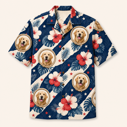 Custom Pet Face Patriotic Hibiscus Hawaiian Shirt - Hero