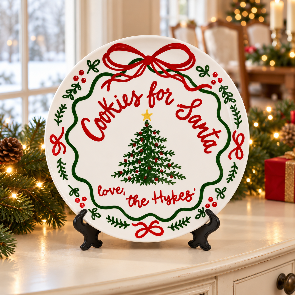 Custom Cookies For Santa Plate, Christmas Tradition, Ribbon & Holly, Housewarming Family Christmas Gift 62af1995-62bd-4849-a47d-b7b4d24fa725-2.png