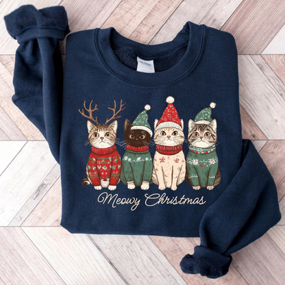 Meowy Christmas Shirt, Cat Christmas Sweatshirt, Cat Lover Xmas T-Shirt, Christmas Cat Mom Sweater, Catmas Gift For New Year, Xmas Crewneck 62ff2991-c383-4503-8591-024bd340ce52-2.png