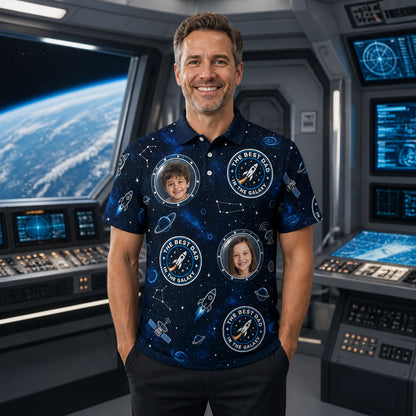 Best Dad in the Galaxy – Space Mission Photo Polo - Lifestyle 1