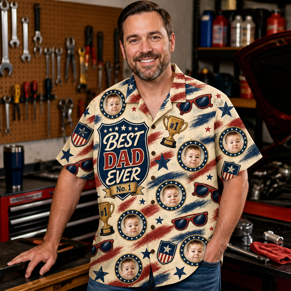 Best Dad Ever Face Medallion Hawaiian Shirt - Lifestyle 1