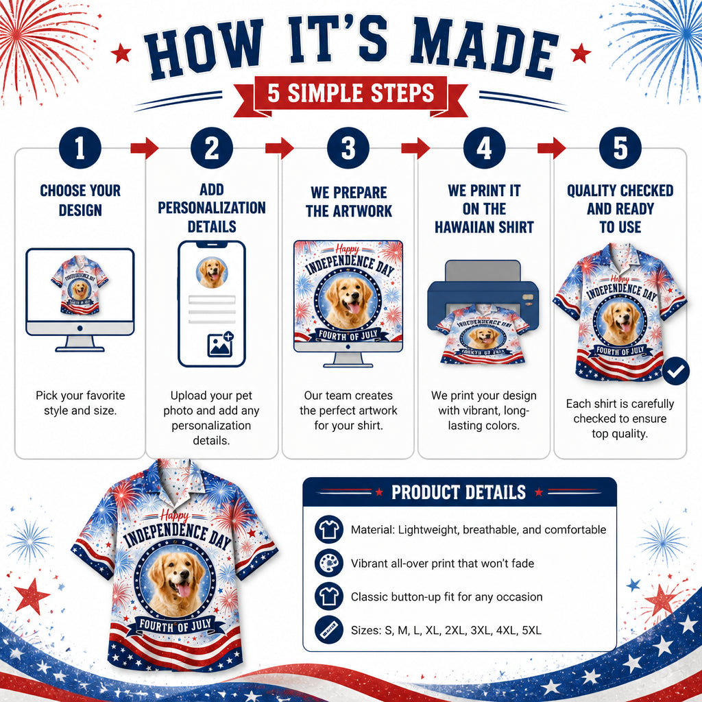 Independence Day Fireworks Pet Photo Hawaiian Shirt - How to customize