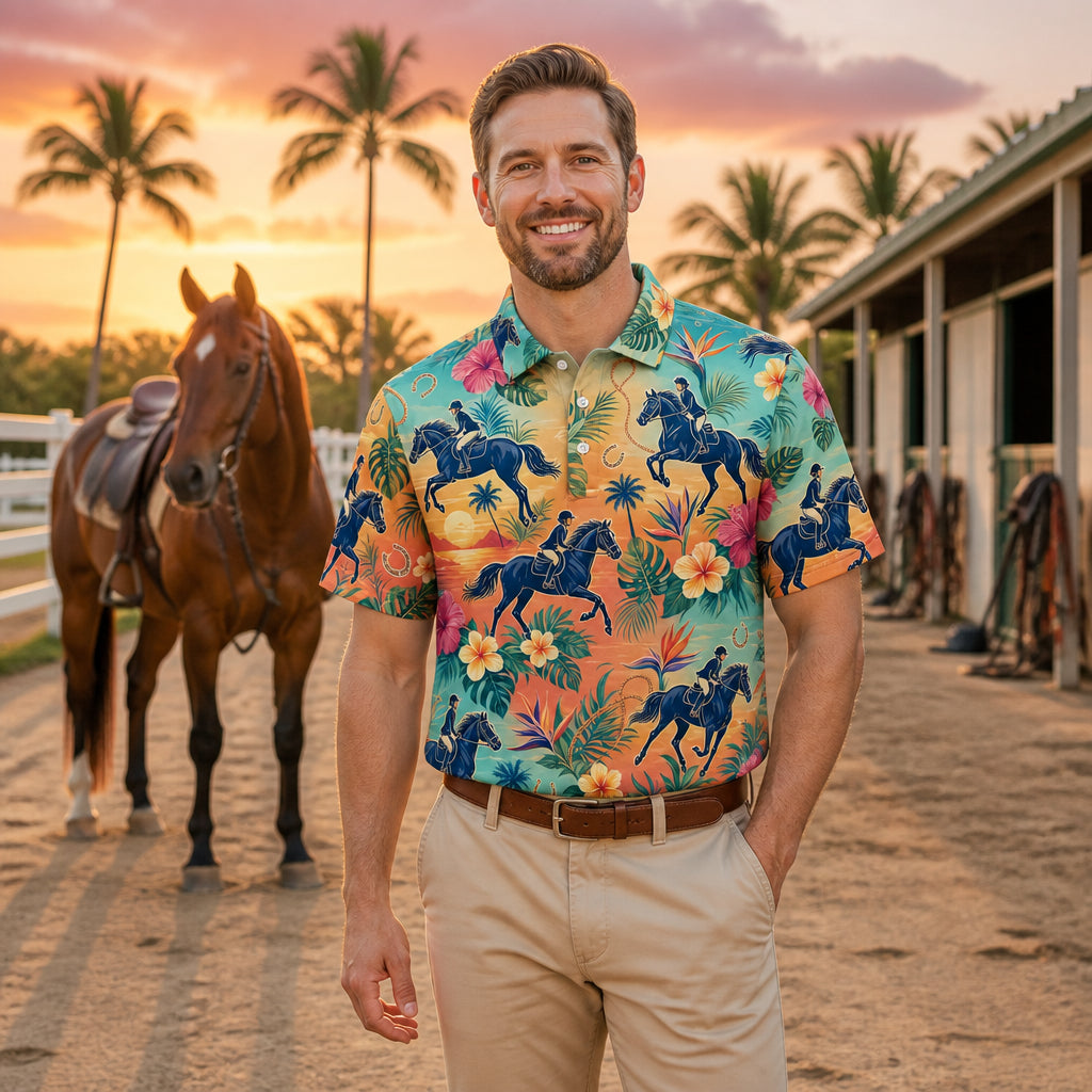 Sunset Tropics Horse Pattern AOP Polo - Polo shirt - All over printed 64f6765d-2ed2-4cd6-b754-2cb46935f445.jpg