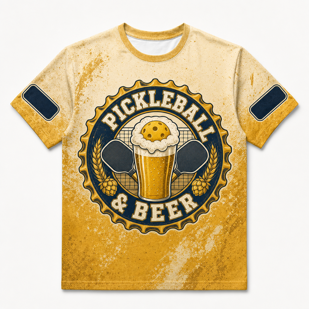 Pickleball & Beer AOP Tee — Custom Name Sleeves - Personalized T-Shirt - All over printed 664fcbfe-6654-43bf-bea2-09496146ea82.png