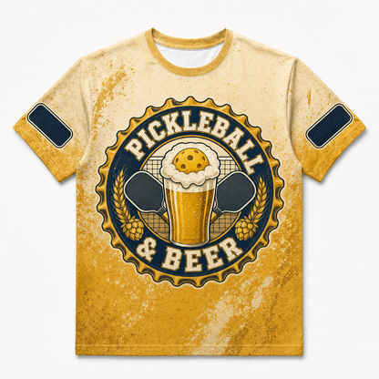 Pickleball & Beer AOP Tee — Custom Name Sleeves - Personalized T-Shirt - All over printed 664fcbfe-6654-43bf-bea2-09496146ea82.png