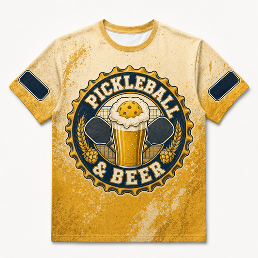 Pickleball & Beer AOP Tee — Custom Name Sleeves - Personalized T-Shirt - All over printed 664fcbfe-6654-43bf-bea2-09496146ea82.png