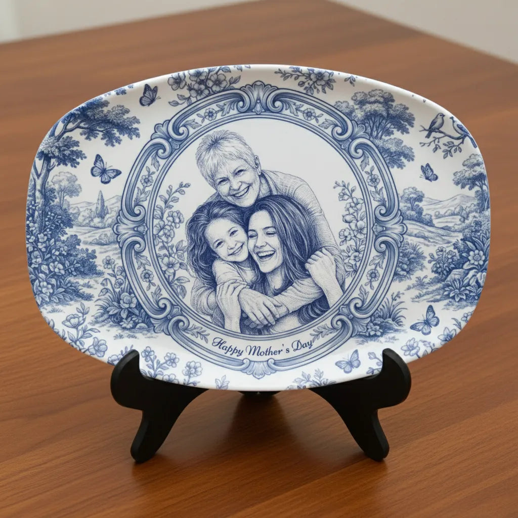 Mom & Kid A Bond That Can t Be Broken - Personalized Platter, Gift For Mom, Grandma, Drawing Portrait