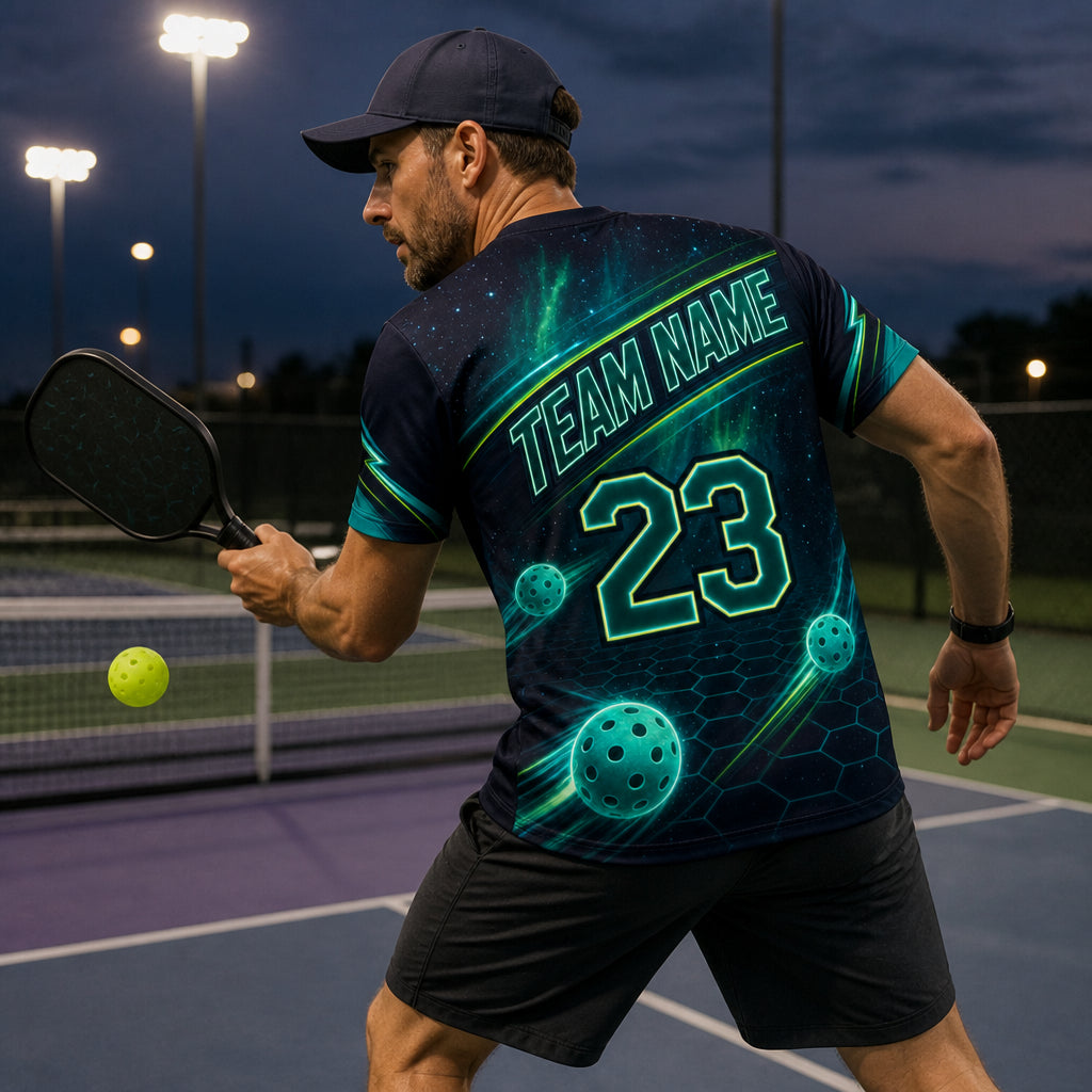 Neon Cosmic Pickleball Jersey Tee — Custom Name & Number - Personalized T-Shirt - All over printed 675eb27f-42d3-44cd-8e74-e771bf4e47bf.jpg