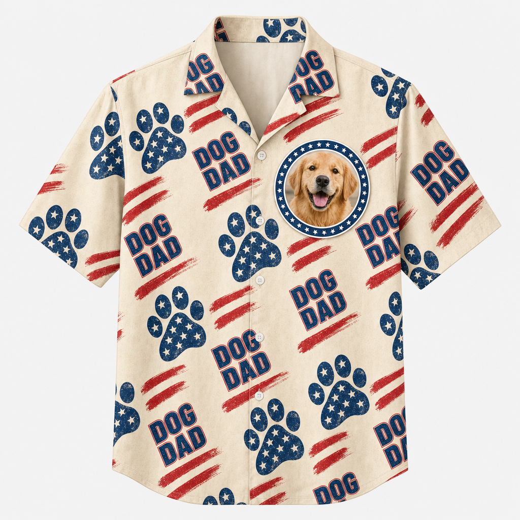 Patriotic Dog Dad Photo Hawaiian Shirt - Hero