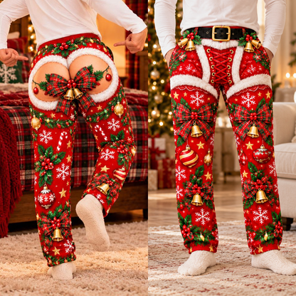 Ugly Christmas Pajama Pants: Red Faux Santa Suit Pattern Men's Lounge Bottoms 679ba50e-e86c-4e7c-8e4f-a2f0e0ae5474-1st-image.png