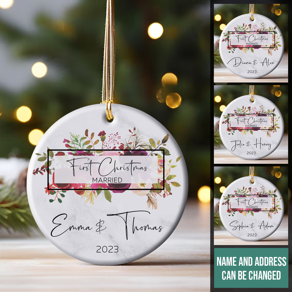First Christmas Married Tropical Leaves - Personalized Ornament - Christmas Gift 68.1.jpg