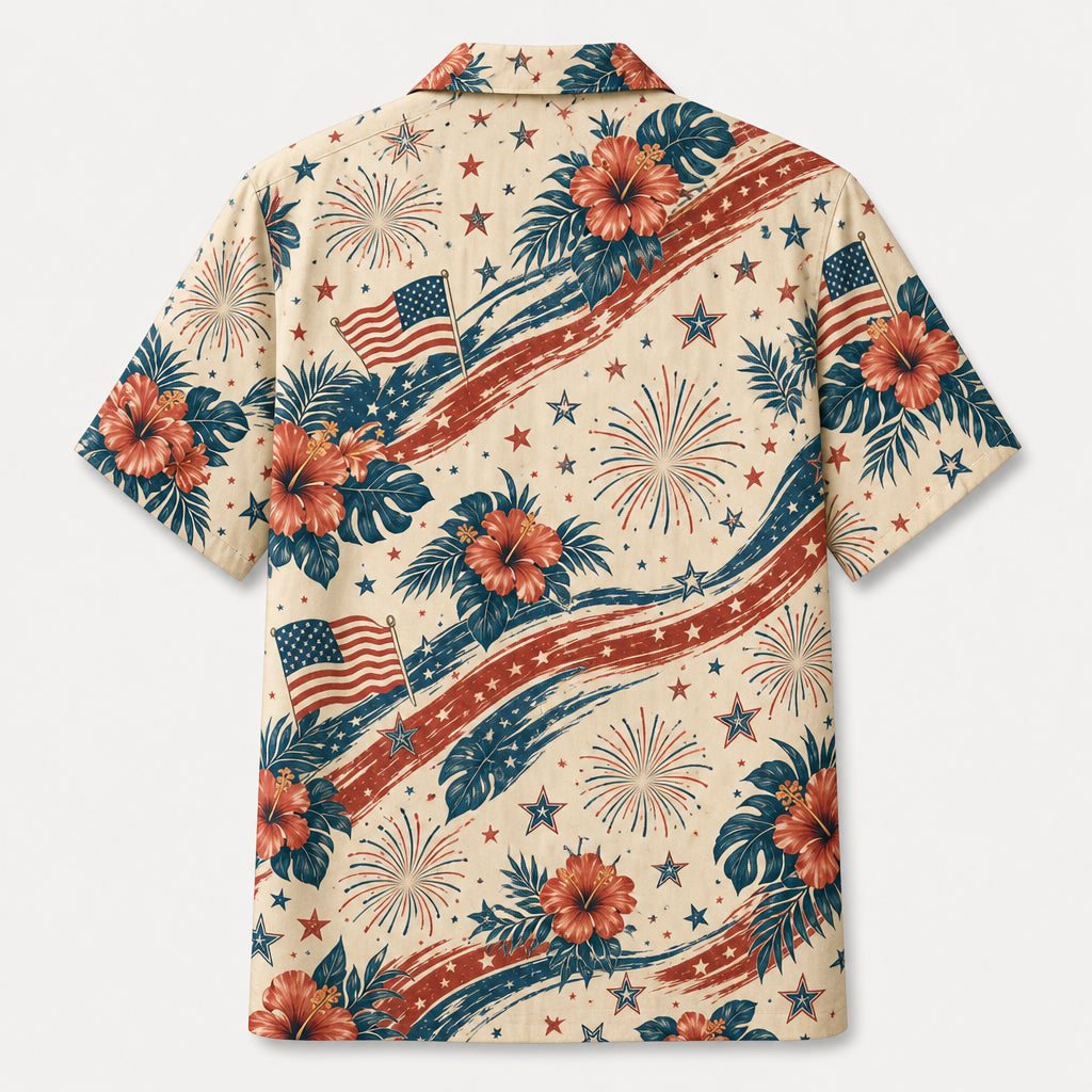 Patriotic Dog Dad Hawaiian Shirt — Custom Pet Photo - Back view