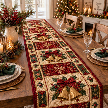 Christmas Quilt-Style Table Runner, Bells, Holly, Snowflake Holiday Decor 690b17f1-15f2-46ae-b26e-d428670138d3-2.jpg