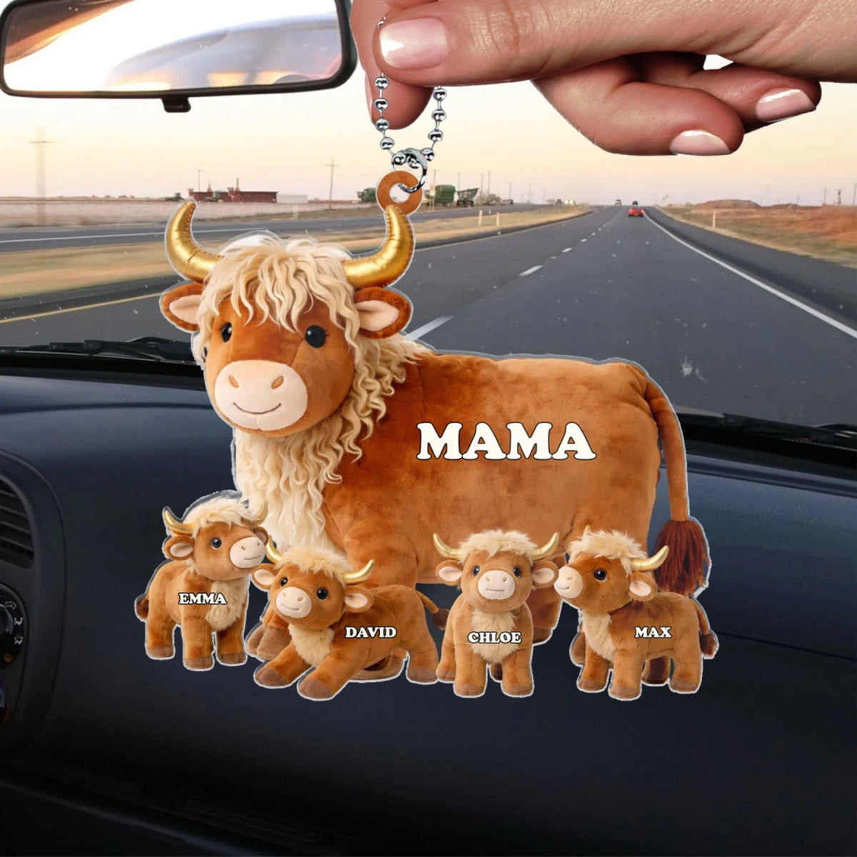 Highland Cow Mom Grandma - Personalized Acrylic Car Hanger Mother s Day, Gift For Mom, Grandma