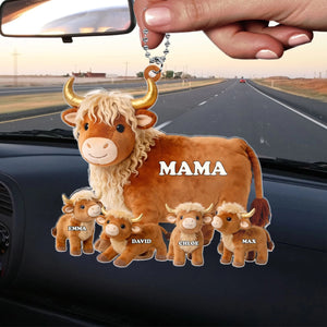 Highland Cow Mom Grandma - Personalized Acrylic Car Hanger Mother s Day, Gift For Mom, Grandma