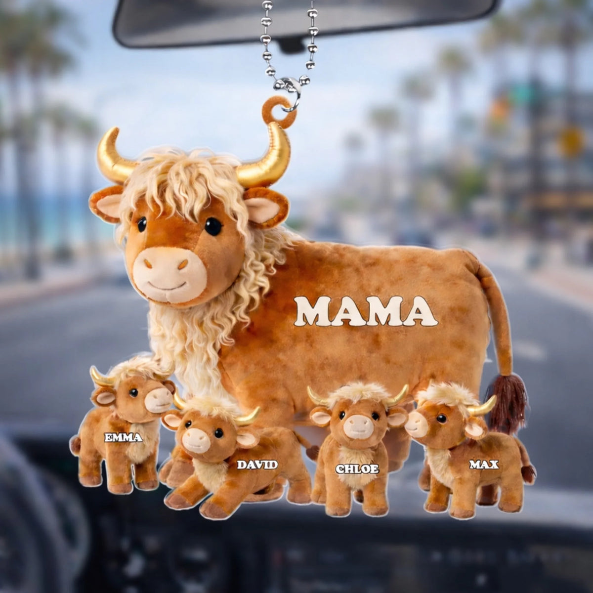 Highland Cow Mom Grandma - Personalized Acrylic Car Hanger Mother s Day, Gift For Mom, Grandma
