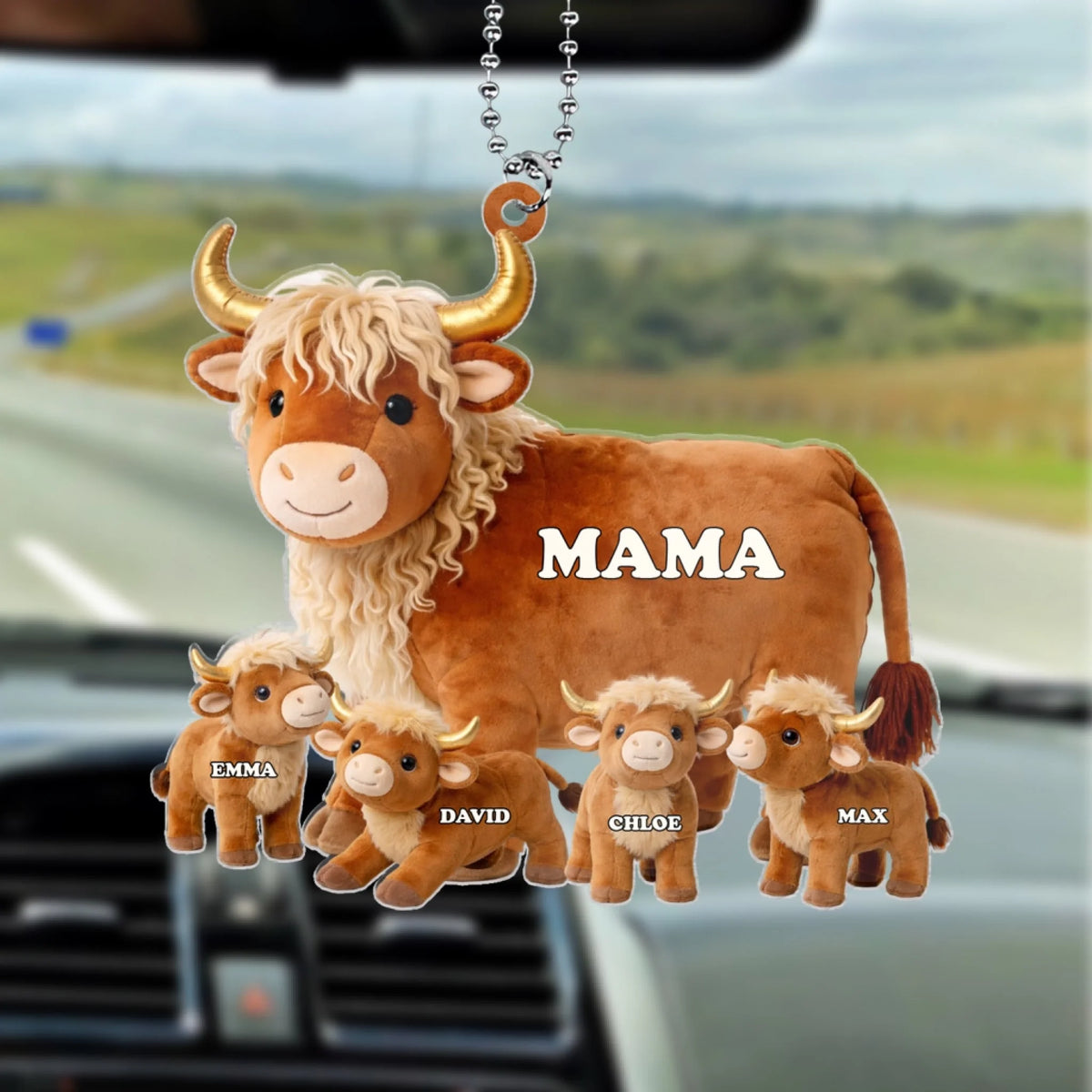 Highland Cow Mom Grandma - Personalized Acrylic Car Hanger Mother s Day, Gift For Mom, Grandma