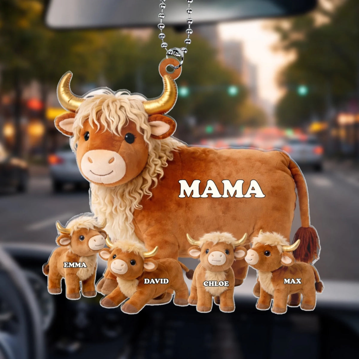 Highland Cow Mom Grandma - Personalized Acrylic Car Hanger Mother s Day, Gift For Mom, Grandma