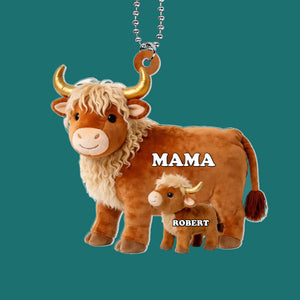 Highland Cow Mom Grandma - Personalized Acrylic Car Hanger Mother s Day, Gift For Mom, Grandma