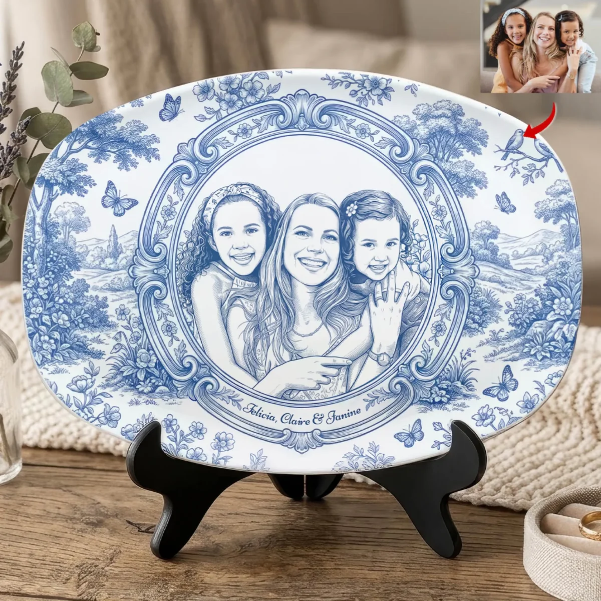 Mom & Kid A Bond That Can t Be Broken - Personalized Platter, Gift For Mom, Grandma, Drawing Portrait