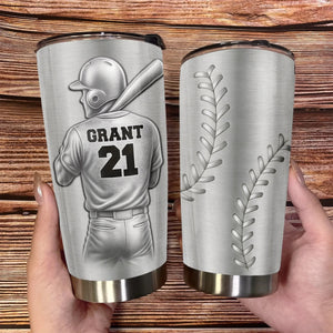 Baseball Player With Name & Number - Personalized Tumbler, Gift For Baseball Lover