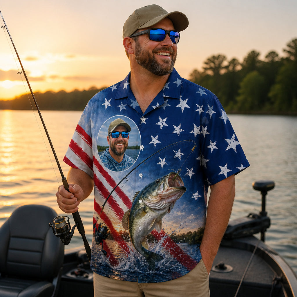 Custom Photo Patriotic Fishing Hawaiian Shirt - Lifestyle 1