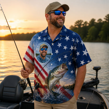 Custom Photo Patriotic Fishing Hawaiian Shirt - Lifestyle 1